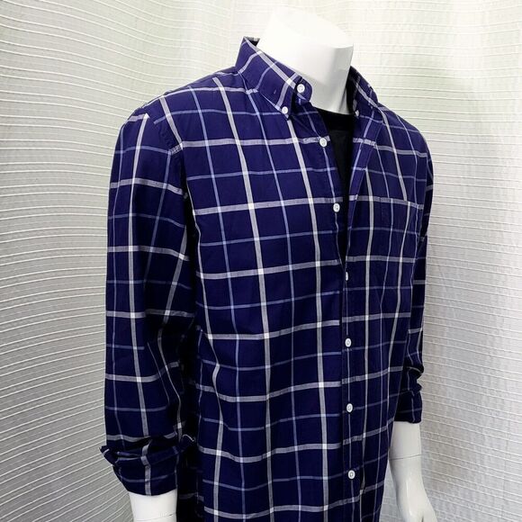 Thomas Mason For J.Crew Blue Plaid Casual Dress Shirt Slim Fit Men's L - Picture 1 of 13